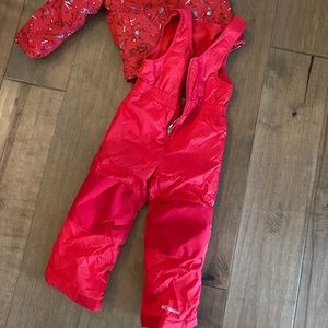 Kids Columbia snow bibs with matching jacket/unisex, reinforced knees